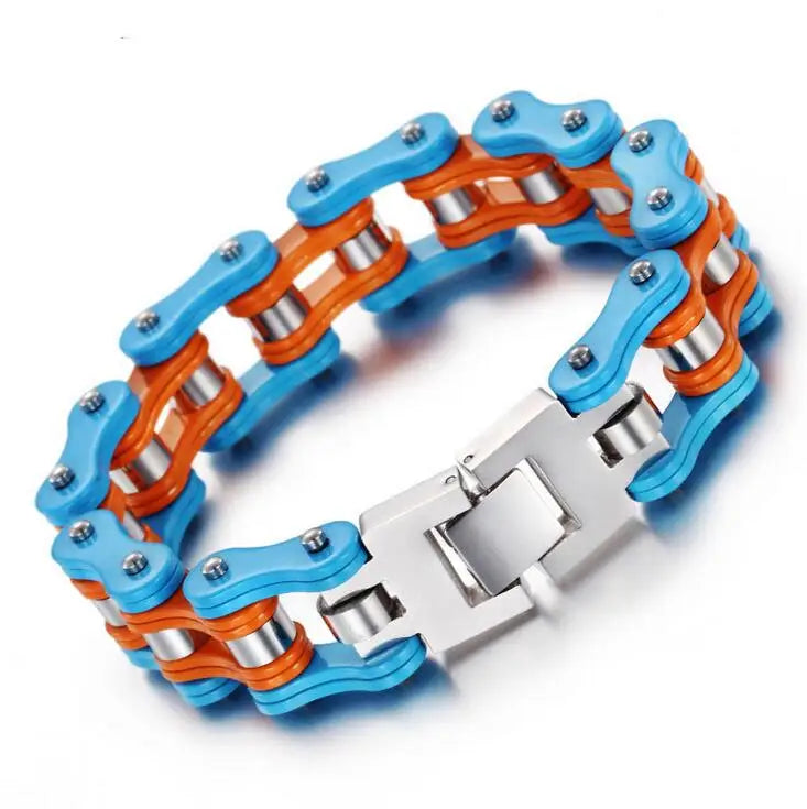 Punk Men's Orange Bicycle Bike Bracelets & Bangles Black Motorcycle Chain Bracelet Men Women Stainless Steel Biker Wrist Jewelry