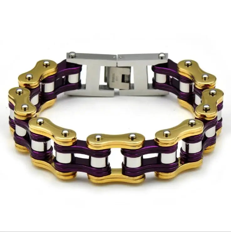 Punk Men's Orange Bicycle Bike Bracelets & Bangles Black Motorcycle Chain Bracelet Men Women Stainless Steel Biker Wrist Jewelry