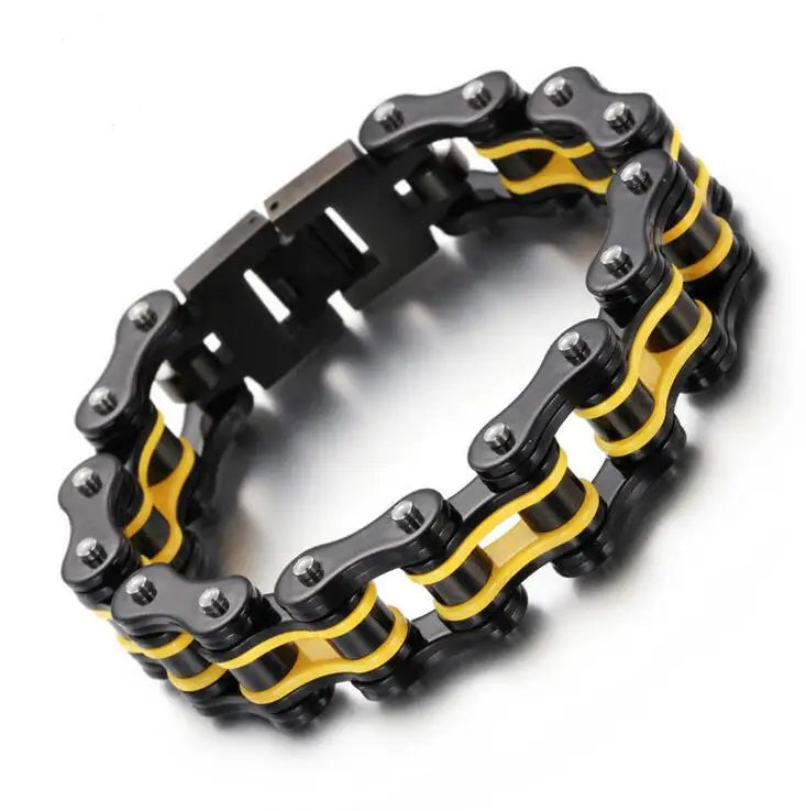 Punk Men's Orange Bicycle Bike Bracelets & Bangles Black Motorcycle Chain Bracelet Men Women Stainless Steel Biker Wrist Jewelry