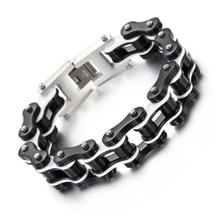 Punk Men's Orange Bicycle Bike Bracelets & Bangles Black Motorcycle Chain Bracelet Men Women Stainless Steel Biker Wrist Jewelry