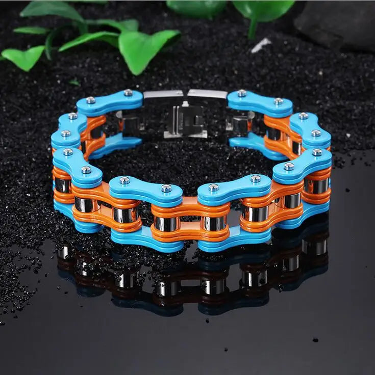 Punk Men's Orange Bicycle Bike Bracelets & Bangles Black Motorcycle Chain Bracelet Men Women Stainless Steel Biker Wrist Jewelry