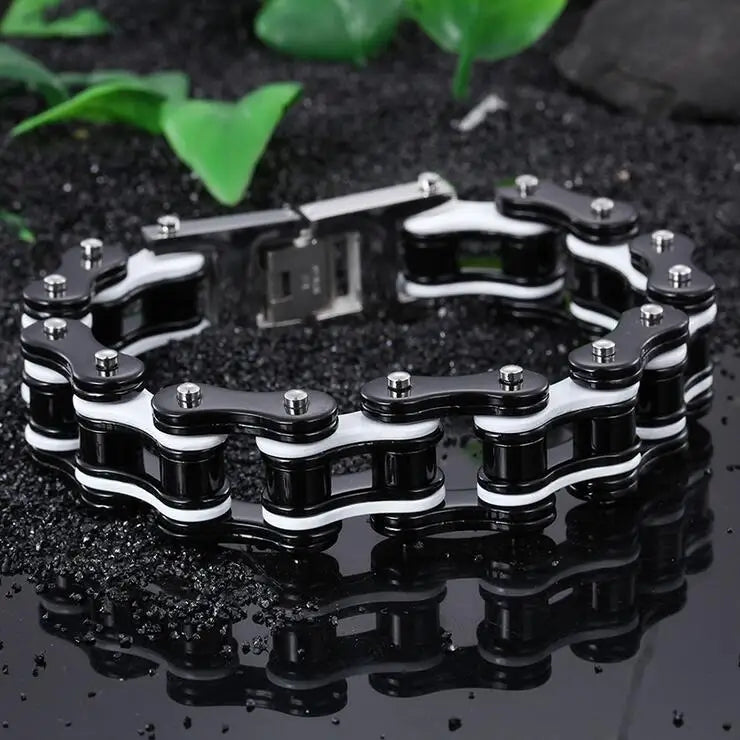 Punk Men's Orange Bicycle Bike Bracelets & Bangles Black Motorcycle Chain Bracelet Men Women Stainless Steel Biker Wrist Jewelry