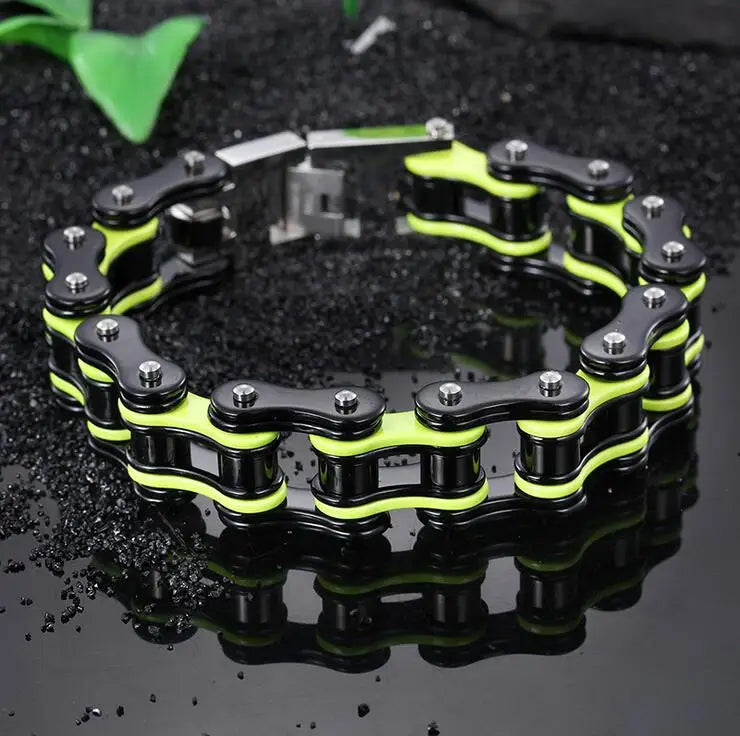 Punk Men's Orange Bicycle Bike Bracelets & Bangles Black Motorcycle Chain Bracelet Men Women Stainless Steel Biker Wrist Jewelry