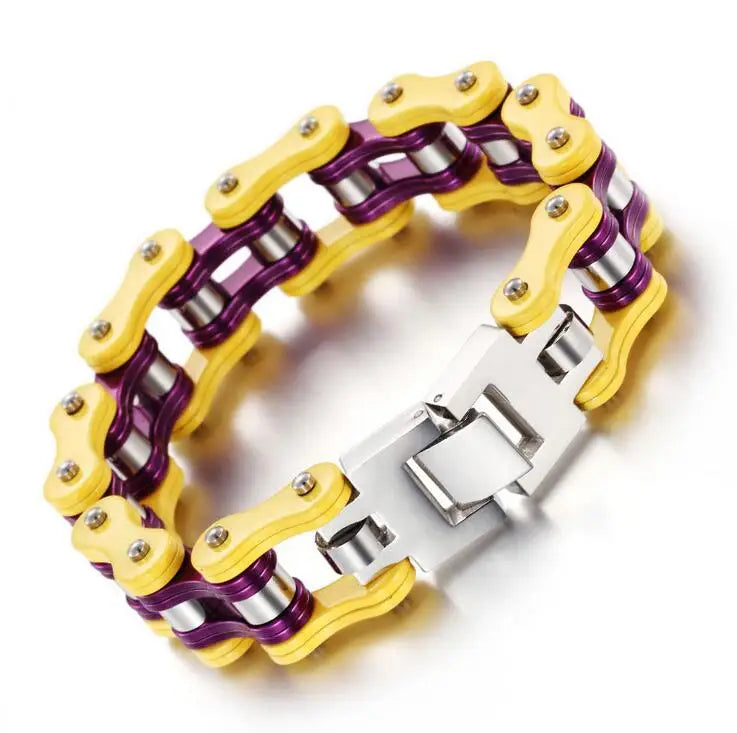 Punk Men's Orange Bicycle Bike Bracelets & Bangles Black Motorcycle Chain Bracelet Men Women Stainless Steel Biker Wrist Jewelry