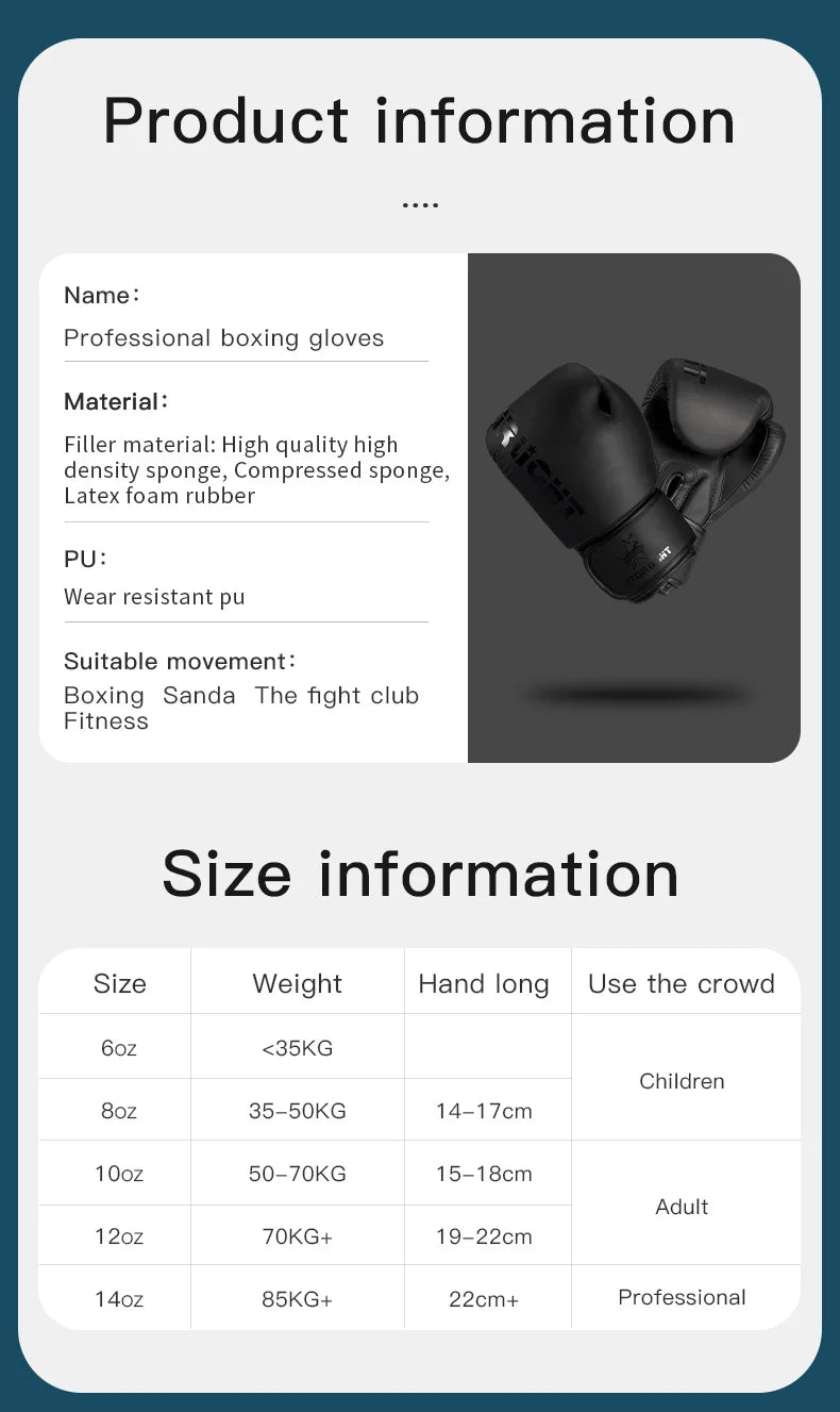 8/10/12/14/16oz Boxing Gloves Professional Adult Sanda Muay Thai Fighting Gloves Men and Women Training Sandbag Free Fight MMA