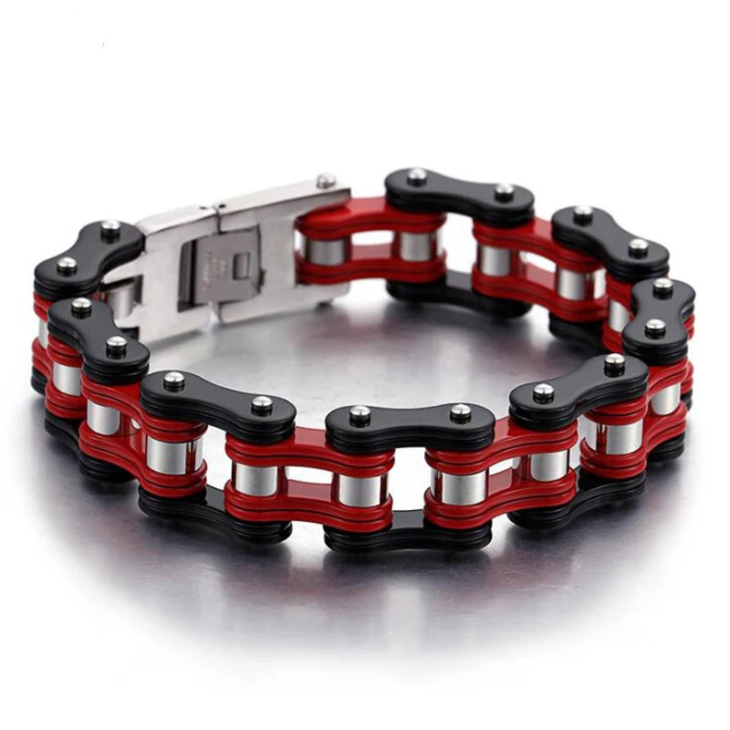 Punk Men's Orange Bicycle Bike Bracelets & Bangles Black Motorcycle Chain Bracelet Men Women Stainless Steel Biker Wrist Jewelry