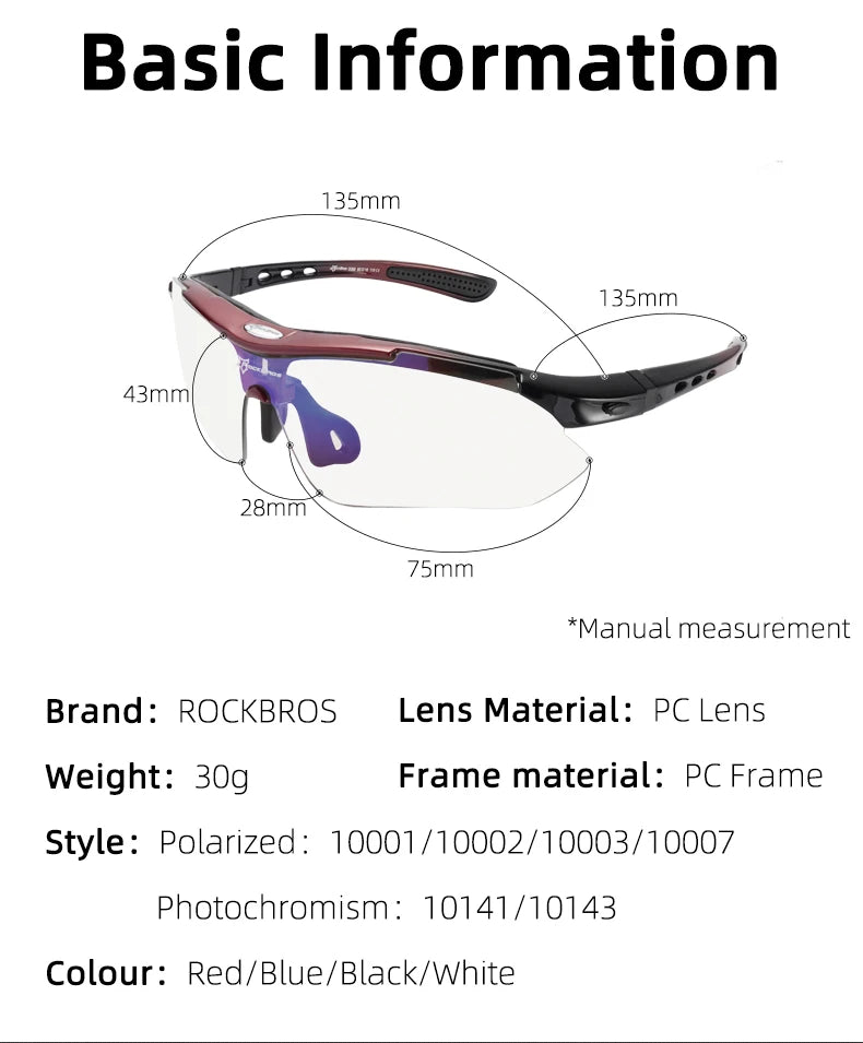 ROCKBROS Cycling Polarized glasses Bike Sunglasses Outdoor Sports Sunglasses MTB PC Goggles Eyewear 5/3 Lens Bicycle Accessory
