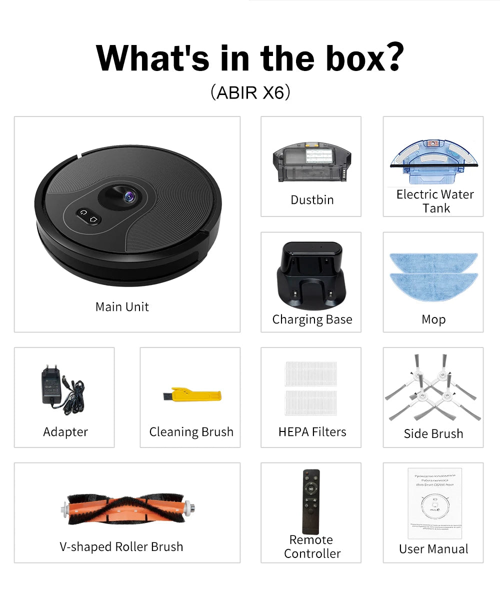 Robot Vacuum Cleaner ABIR X6 ,Visual Navigation,APP Virtual Barrier,6000PA Suction,Smart Home Mop,Floor Carpet Washing Tool