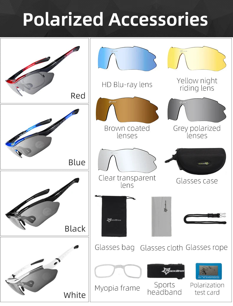 ROCKBROS Cycling Polarized glasses Bike Sunglasses Outdoor Sports Sunglasses MTB PC Goggles Eyewear 5/3 Lens Bicycle Accessory