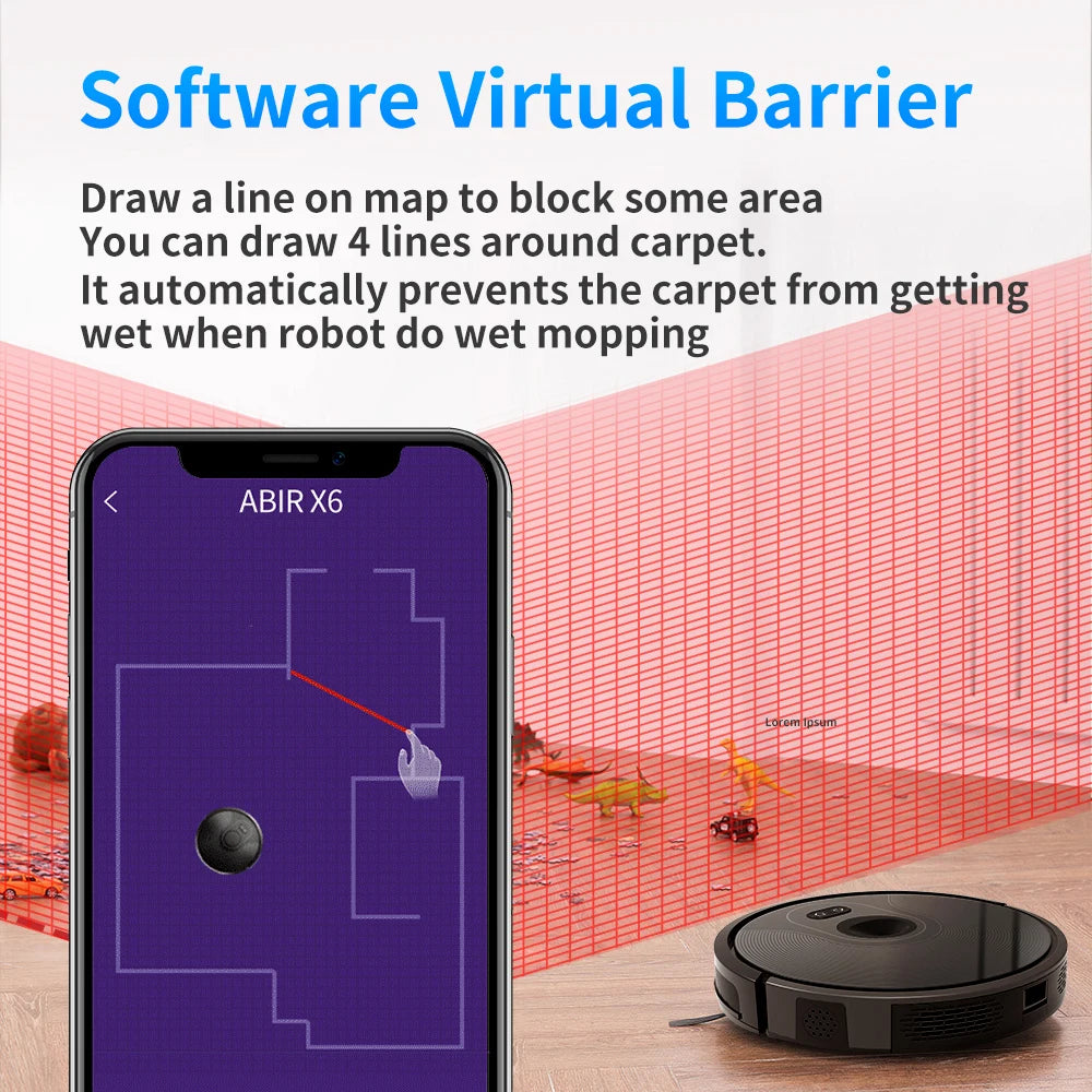 Robot Vacuum Cleaner ABIR X6 ,Visual Navigation,APP Virtual Barrier,6000PA Suction,Smart Home Mop,Floor Carpet Washing Tool