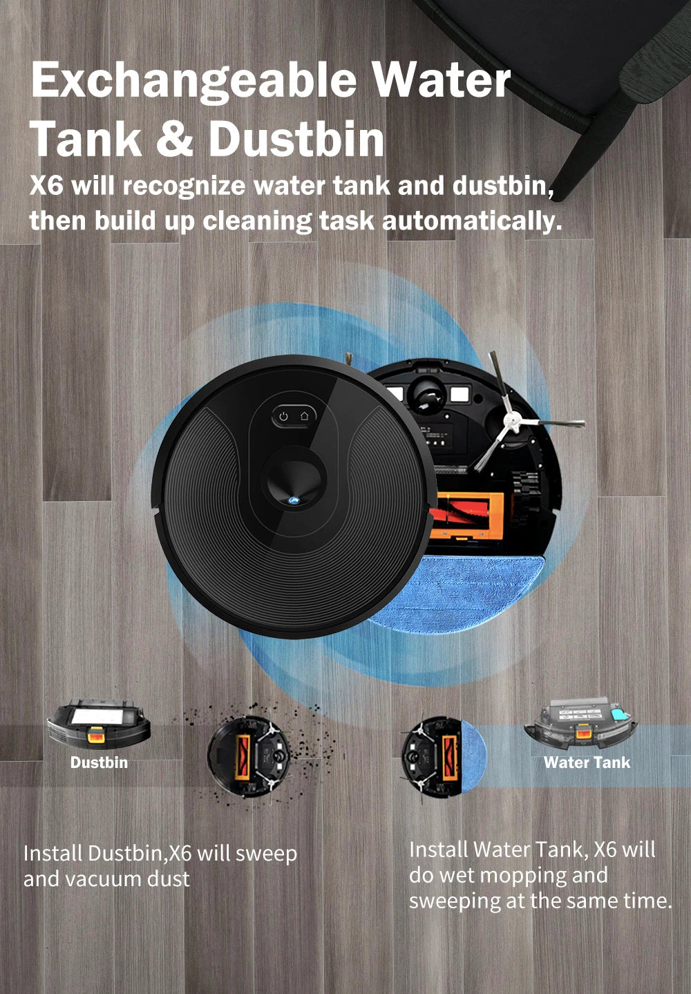 Robot Vacuum Cleaner ABIR X6 ,Visual Navigation,APP Virtual Barrier,6000PA Suction,Smart Home Mop,Floor Carpet Washing Tool