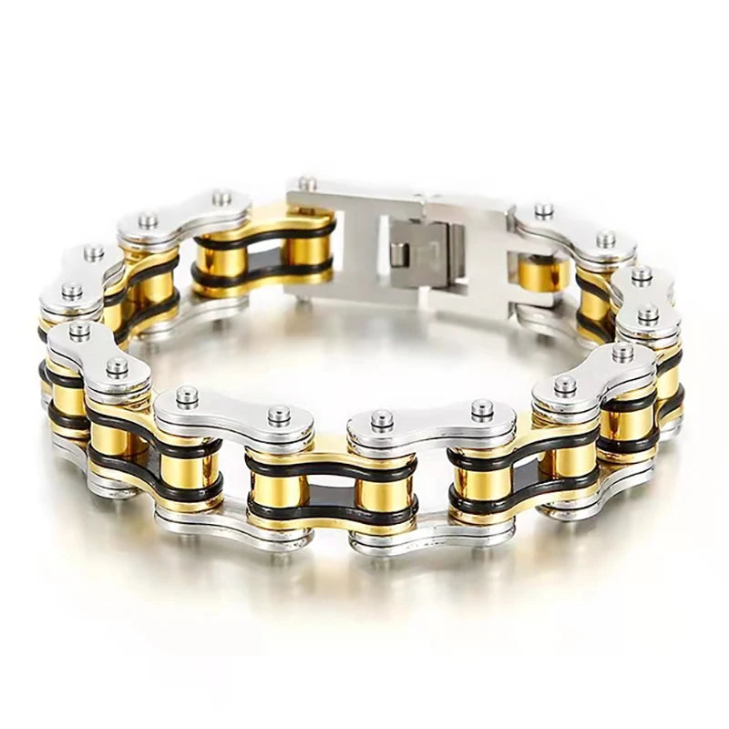 Punk Men's Orange Bicycle Bike Bracelets & Bangles Black Motorcycle Chain Bracelet Men Women Stainless Steel Biker Wrist Jewelry