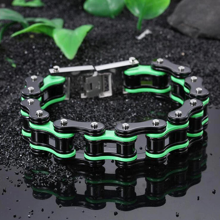 Punk Men's Orange Bicycle Bike Bracelets & Bangles Black Motorcycle Chain Bracelet Men Women Stainless Steel Biker Wrist Jewelry
