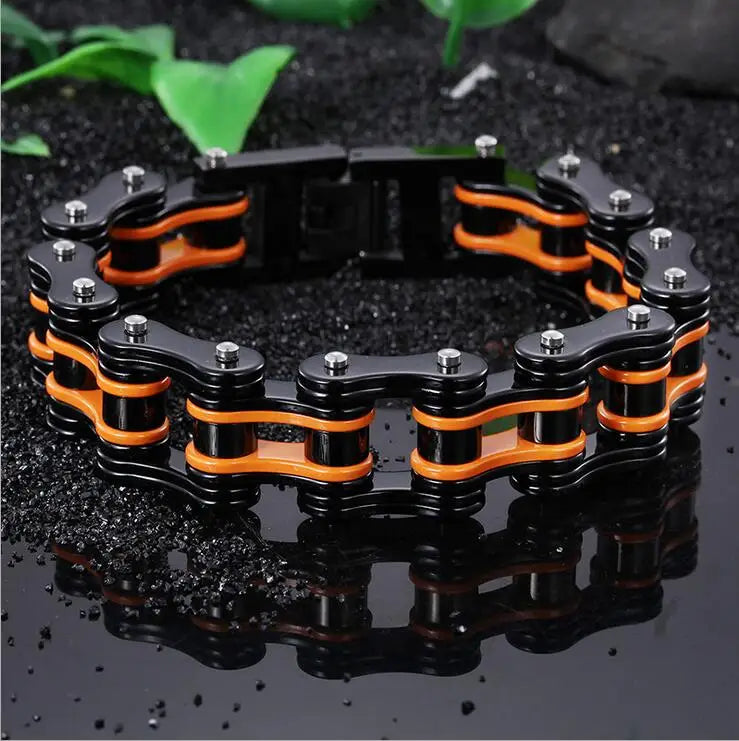 Punk Men's Orange Bicycle Bike Bracelets & Bangles Black Motorcycle Chain Bracelet Men Women Stainless Steel Biker Wrist Jewelry