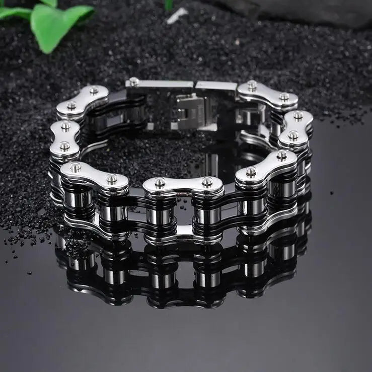Punk Men's Orange Bicycle Bike Bracelets & Bangles Black Motorcycle Chain Bracelet Men Women Stainless Steel Biker Wrist Jewelry