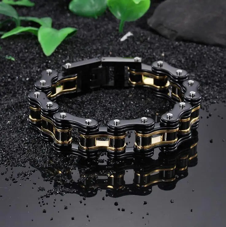 Punk Men's Orange Bicycle Bike Bracelets & Bangles Black Motorcycle Chain Bracelet Men Women Stainless Steel Biker Wrist Jewelry