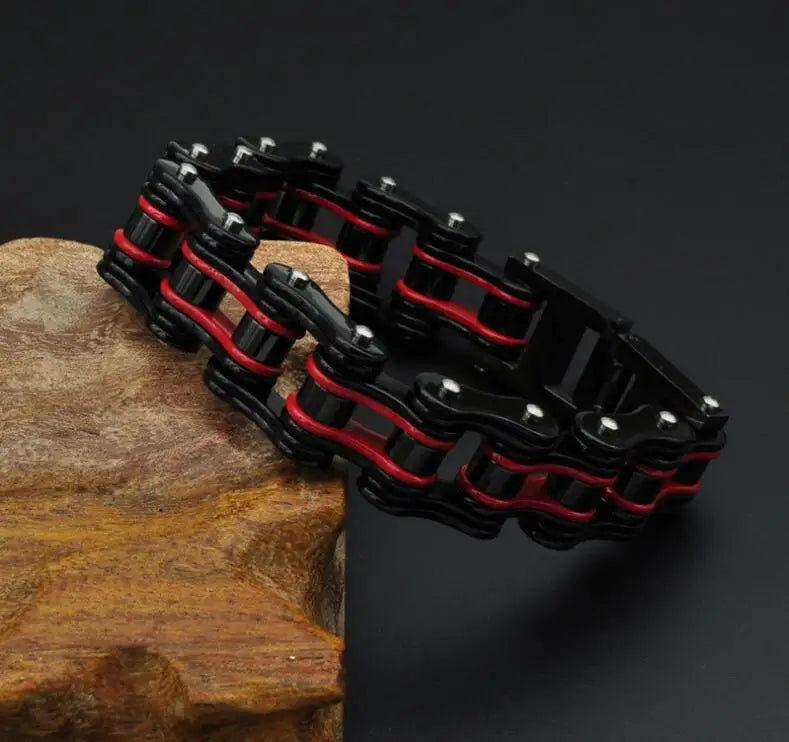 Punk Men's Orange Bicycle Bike Bracelets & Bangles Black Motorcycle Chain Bracelet Men Women Stainless Steel Biker Wrist Jewelry