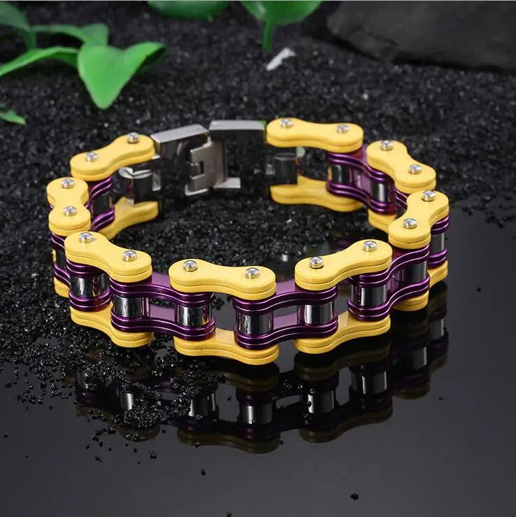 Punk Men's Orange Bicycle Bike Bracelets & Bangles Black Motorcycle Chain Bracelet Men Women Stainless Steel Biker Wrist Jewelry