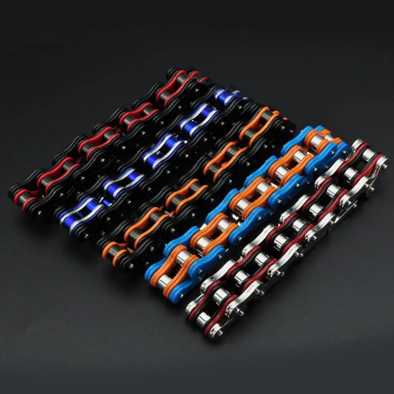 Punk Men's Orange Bicycle Bike Bracelets & Bangles Black Motorcycle Chain Bracelet Men Women Stainless Steel Biker Wrist Jewelry