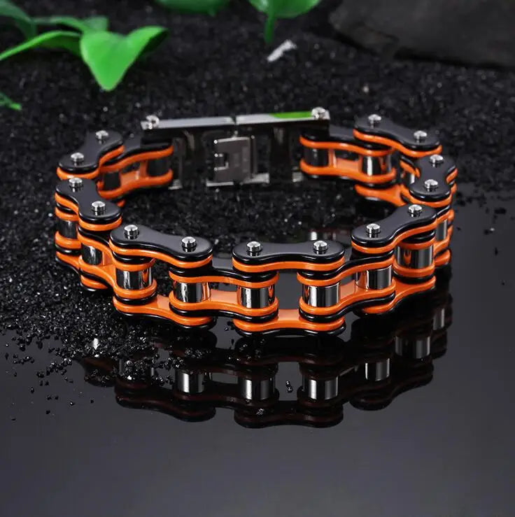 Punk Men's Orange Bicycle Bike Bracelets & Bangles Black Motorcycle Chain Bracelet Men Women Stainless Steel Biker Wrist Jewelry