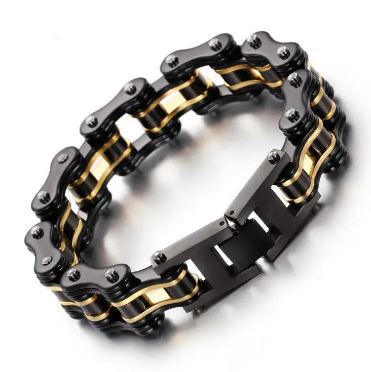 Punk Men's Orange Bicycle Bike Bracelets & Bangles Black Motorcycle Chain Bracelet Men Women Stainless Steel Biker Wrist Jewelry