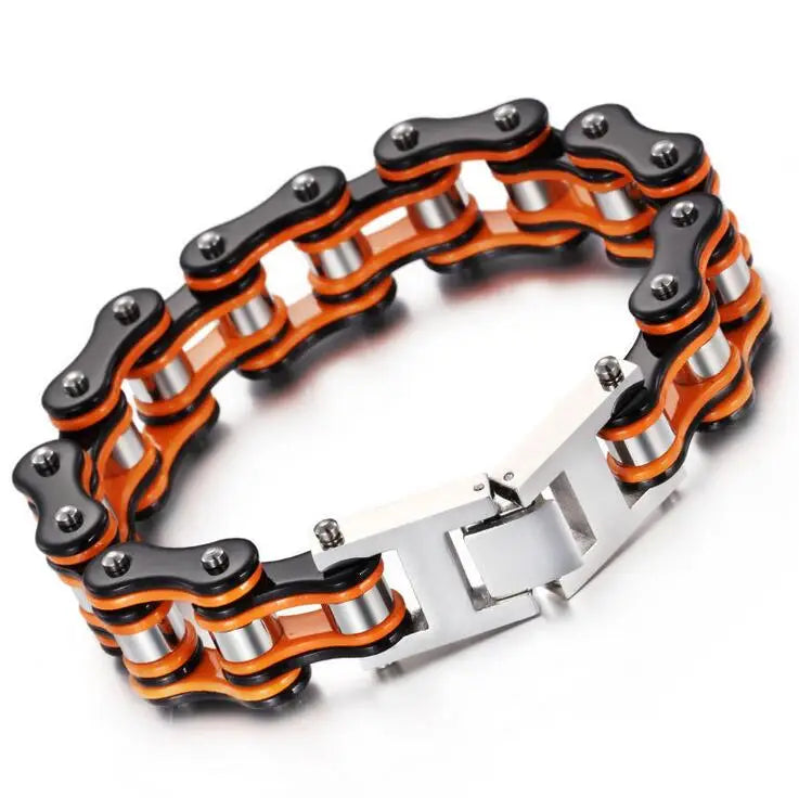 Punk Men's Orange Bicycle Bike Bracelets & Bangles Black Motorcycle Chain Bracelet Men Women Stainless Steel Biker Wrist Jewelry