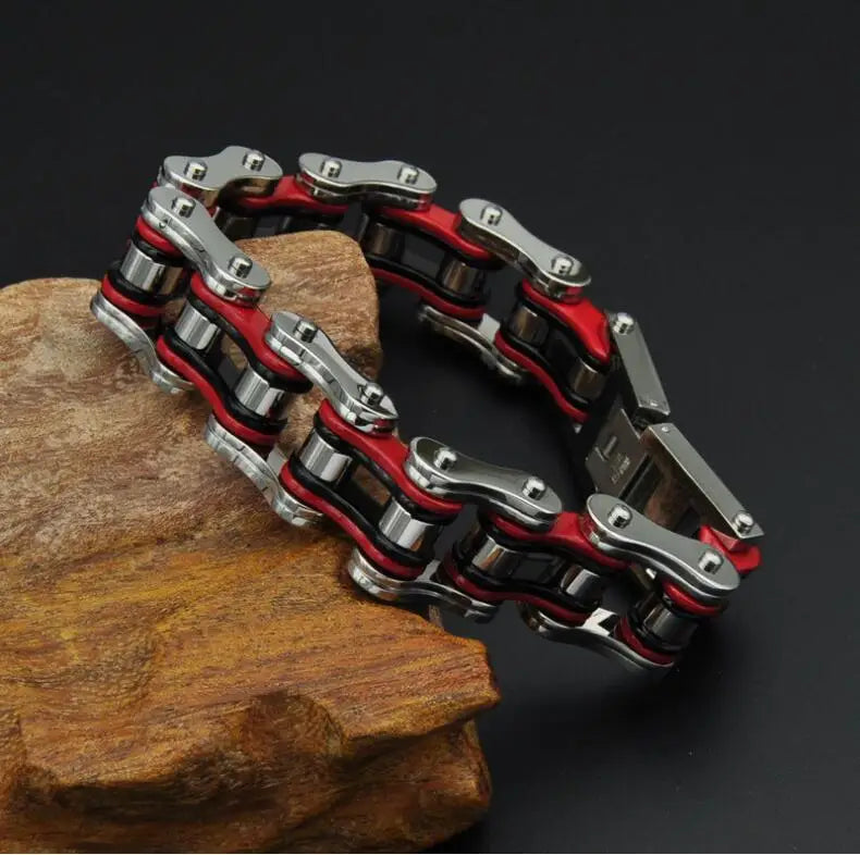 Punk Men's Orange Bicycle Bike Bracelets & Bangles Black Motorcycle Chain Bracelet Men Women Stainless Steel Biker Wrist Jewelry