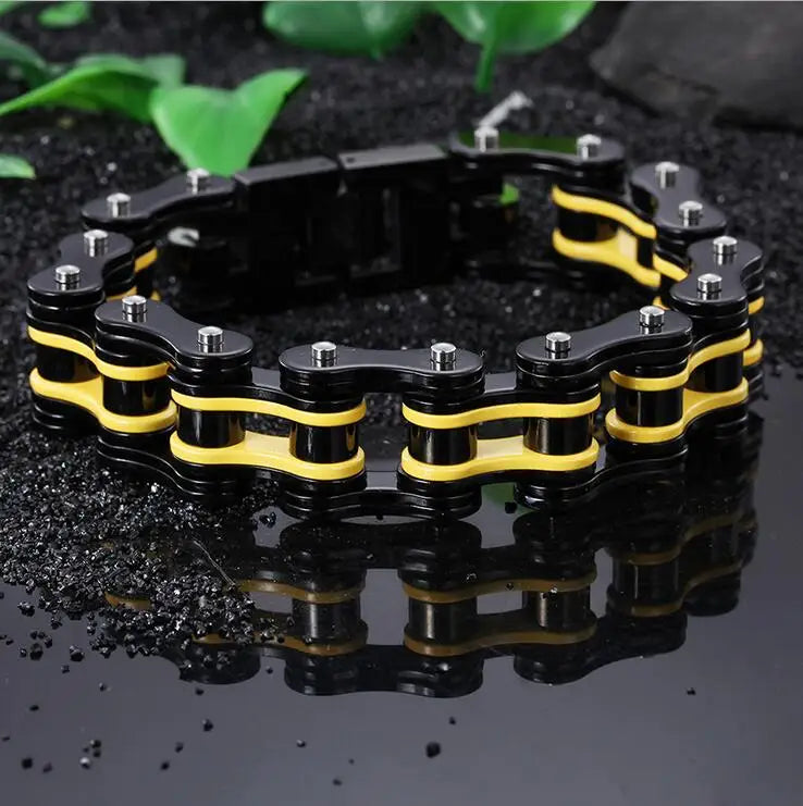 Punk Men's Orange Bicycle Bike Bracelets & Bangles Black Motorcycle Chain Bracelet Men Women Stainless Steel Biker Wrist Jewelry
