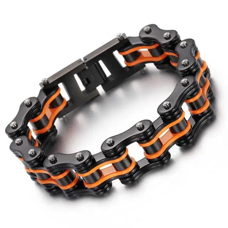 Punk Men's Orange Bicycle Bike Bracelets & Bangles Black Motorcycle Chain Bracelet Men Women Stainless Steel Biker Wrist Jewelry