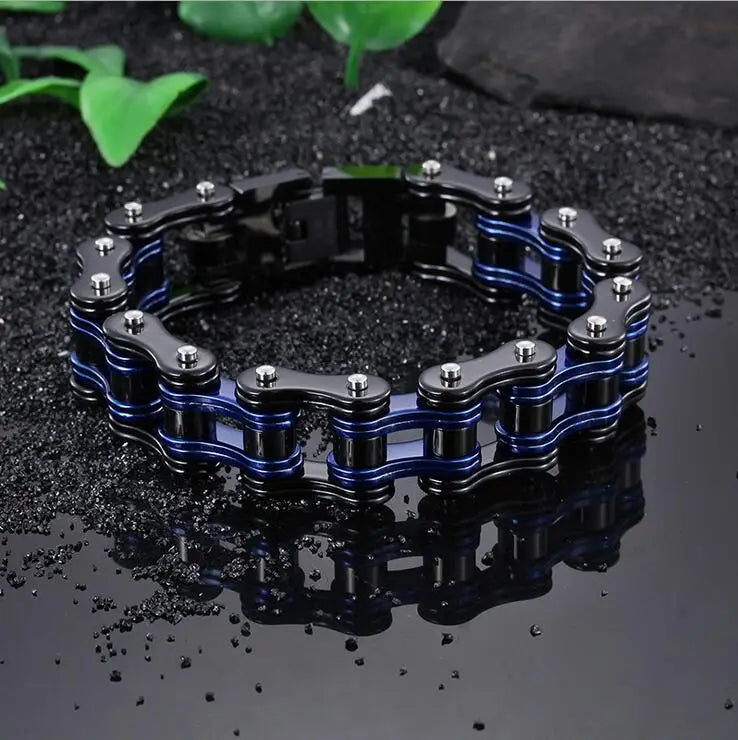 Punk Men's Orange Bicycle Bike Bracelets & Bangles Black Motorcycle Chain Bracelet Men Women Stainless Steel Biker Wrist Jewelry
