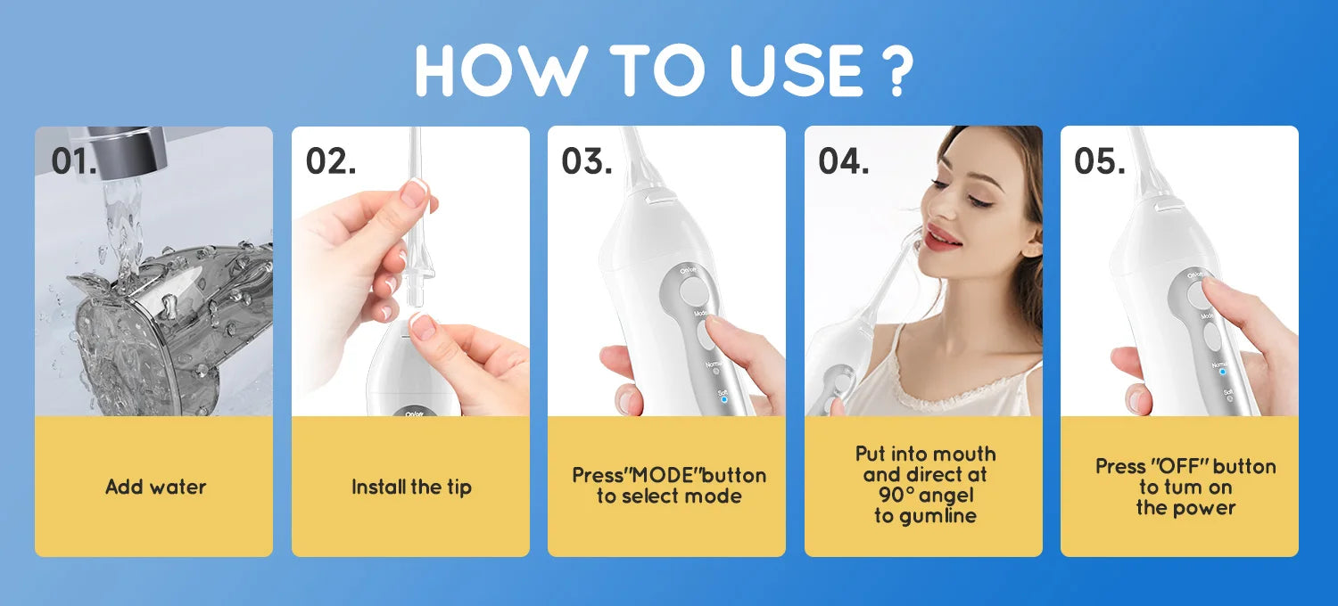 Water Dental Flosser Teeth Picks 4 Jets 3 Modes Portable Cordless D52 Water Flosser for Teeth Cleaner IPX7 Waterproof Oral Picks