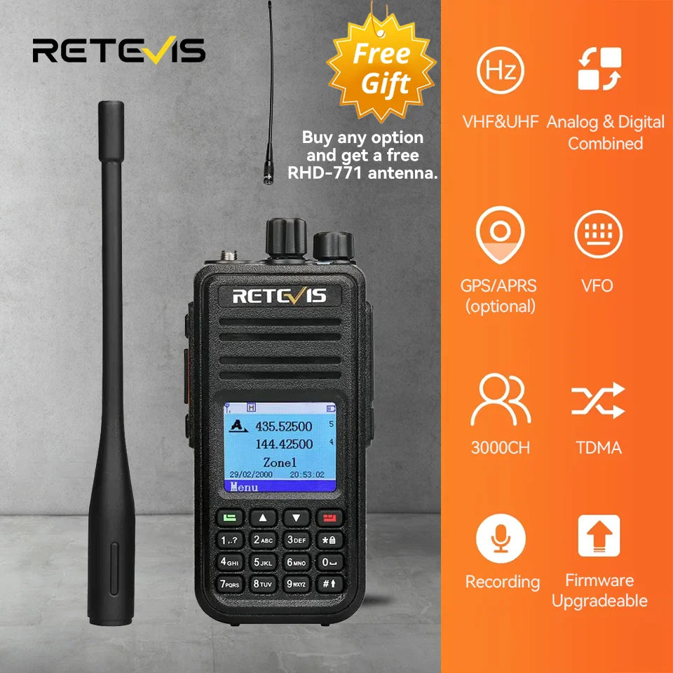Retevis RT3S Walkie Talkie DMR Radio Long Range Walkie Talkies Camping Ham Radio UHF VHF GPS AES256 Encryption Digital Portable