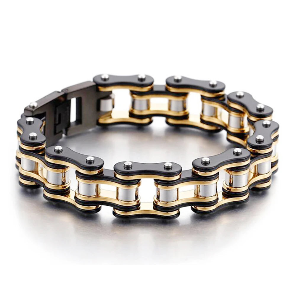 Punk Men's Orange Bicycle Bike Bracelets & Bangles Black Motorcycle Chain Bracelet Men Women Stainless Steel Biker Wrist Jewelry