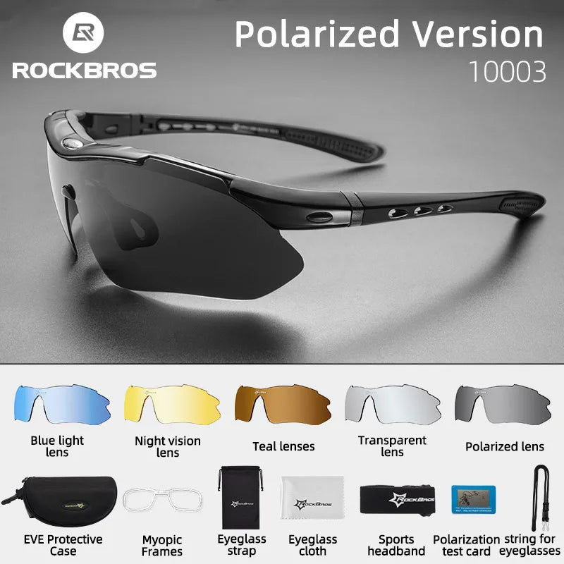 ROCKBROS Cycling Polarized glasses Bike Sunglasses Outdoor Sports Sunglasses MTB PC Goggles Eyewear 5/3 Lens Bicycle Accessory