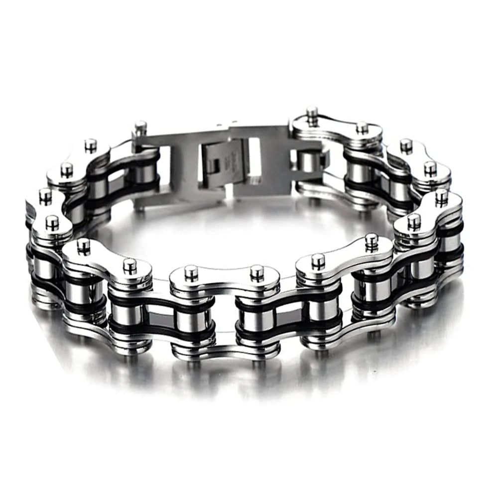 Punk Men's Orange Bicycle Bike Bracelets & Bangles Black Motorcycle Chain Bracelet Men Women Stainless Steel Biker Wrist Jewelry