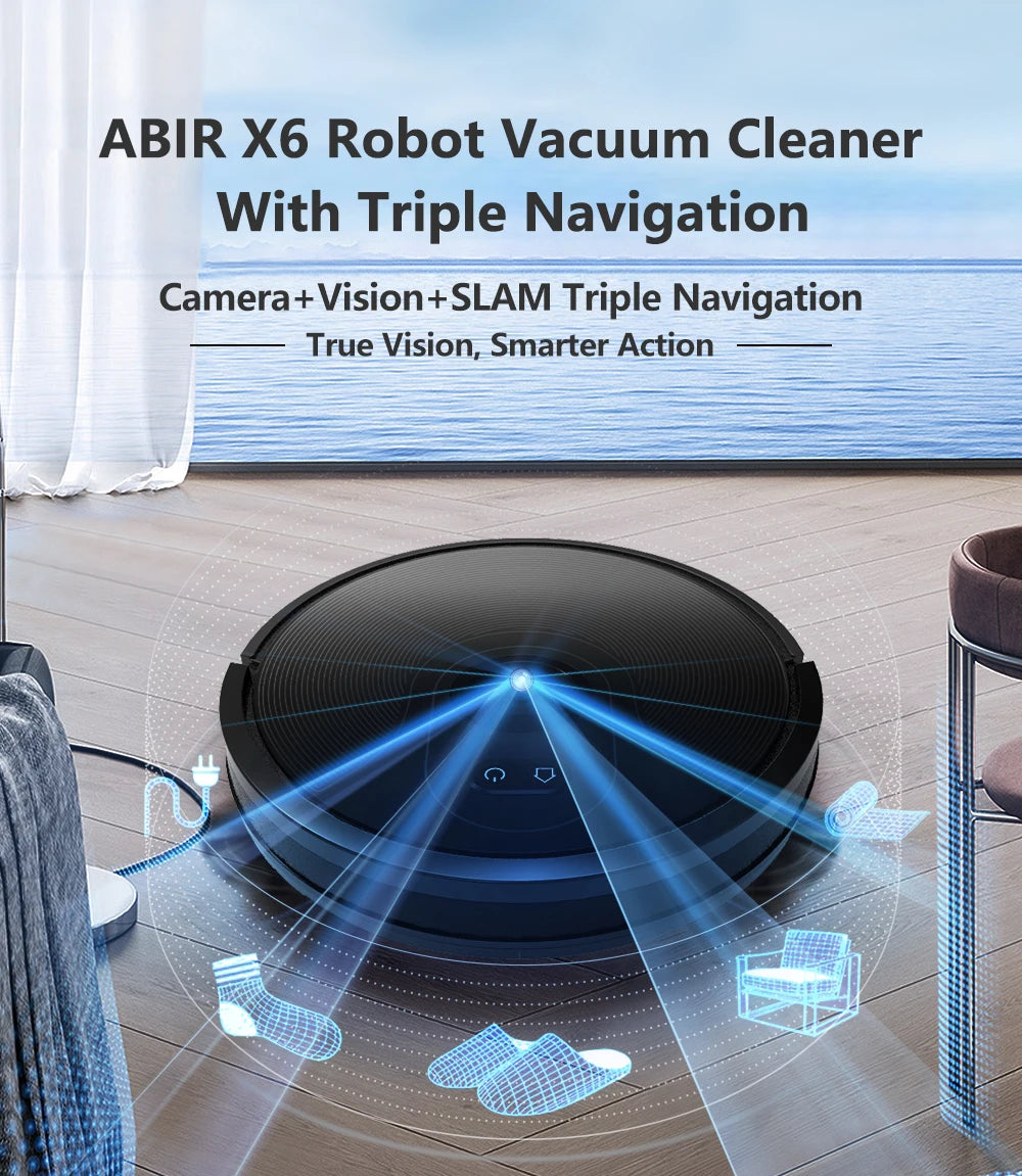 Robot Vacuum Cleaner ABIR X6 ,Visual Navigation,APP Virtual Barrier,6000PA Suction,Smart Home Mop,Floor Carpet Washing Tool